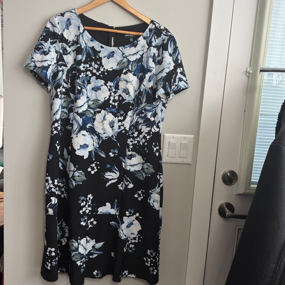 Karl Lagerfield Black And Floral Flare Dress